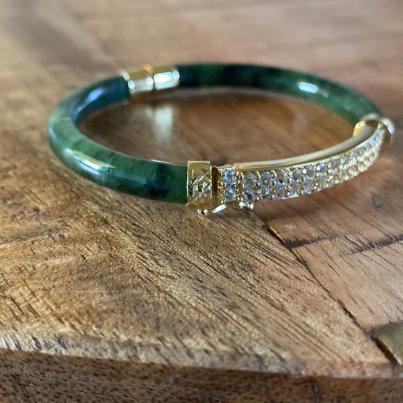 HSN Jade of Yesteryear Nephrite Jade & Cubic Zirconia Hinged Bracelet - Picture 3 of 6